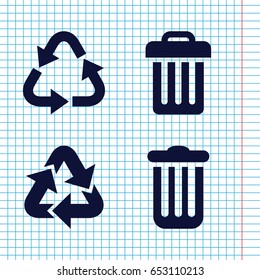 Set of 4 waste filled icons such as recycle