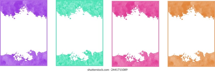 set of 4 watercolor frame templates, isolated on a transparent background