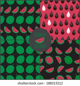 Set of 4 watermelon slice seamless pattern. Vector illustration