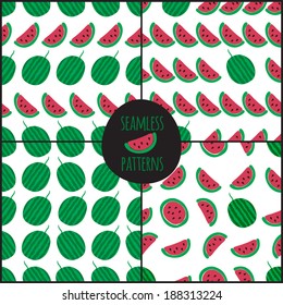 Set of 4 watermelon slice seamless pattern. Vector illustration