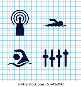 Set of 4 wave filled icons such as signal, equalizer, swimming