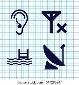 Set of 4 waves filled icons such as pool, ear, no signal