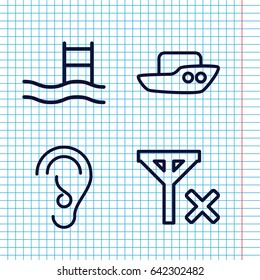 Set of 4 waves outline icons such as boat, ear, no signal