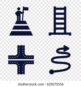 set of 4 way filled icons such as ladder, road, curved arrow