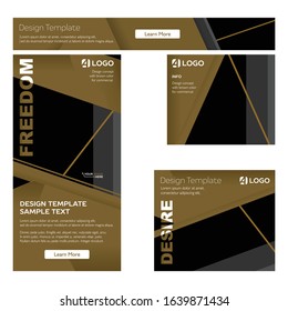 Set of 4 web banner with brown as major color and simple element. Universal banner template fo website. 