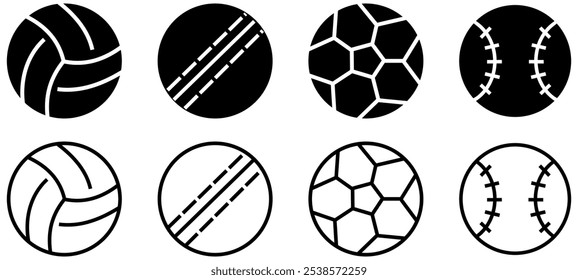 Set of 4 web line sports balls icons. Editable stroke. Vector illustration