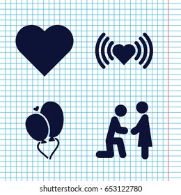 Set of 4 wedding filled icons such as heart, heart baloons