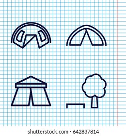 Set of 4 weekend outline icons such as tent