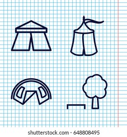 Set of 4 weekend outline icons such as tent