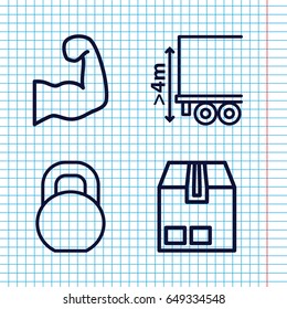 Set of 4 weight outline icons such as barbell, cargo container, cargo height