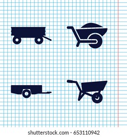 Set of 4 wheelbarrow filled icons such as wheel barrow, barrow
