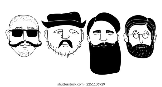 Set of 4 whimsical hand-drawn men characters