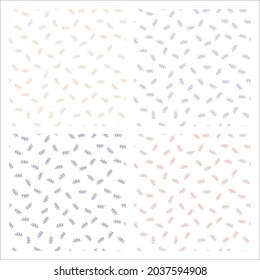Set of 4 white seamless patterns with pastel leaves.