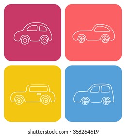 Set of 4 white square cartoon cars. Vector web and mobile transport icons in flat design. Template for style design.