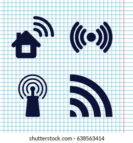 Set of 4 wifi filled icons such as signal, wi-fi