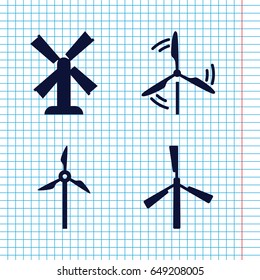 Set of 4 windmill filled icons such as