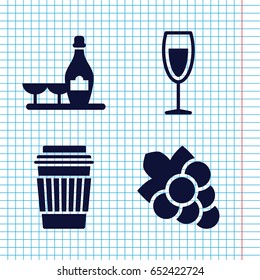 Set of 4 wine filled icons such as grape, champagne and wine glasses, drink