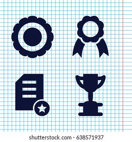 Set of 4 winner filled icons such as ribbon, award, diploma