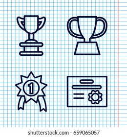 Set of 4 winner outline icons such as trophy, number 1 medal