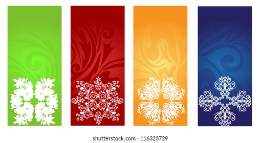 set of 4 winter banners with snowflakes for your design