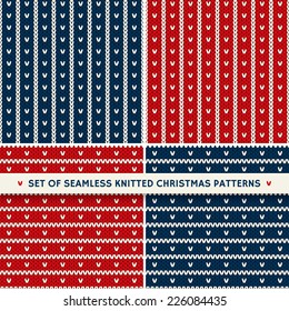 Set of 4 Winter Holiday Seamless Knitting Patterns. Christmas and New Year ornament