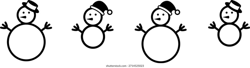 Conjunto de 4 iconos de vector de muñeco de nieve de invierno mirando en dirección opuesta. Estilo plano mínimo adecuado para temas de Navidades, UI de invierno, diseños de vacaciones y proyectos de Diseño gráfico.