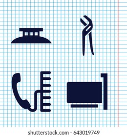 Set of 4 wire filled icons such as pliers, phone, wire fence
