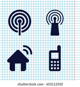 Set of 4 wireless filled icons such as phone, signal