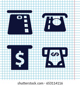 Set of 4 withdraw filled icons such as atm money withdraw, money in atm
