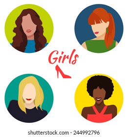 Set of 4 women's portraits. Vector Illustration