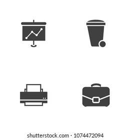 Set of 4 work icons set. Collection of portfolio, recycle bin, show and other elements.