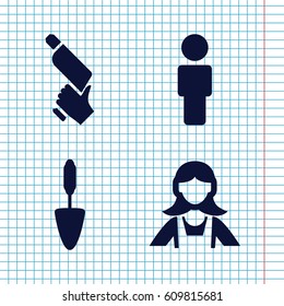 Set of 4 worker filled icons such as maid, nail gun, trowel