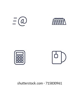 Set Of 4 Workspace Outline Icons Set.Collection Of Calendar, Tea, Email And Other Elements.