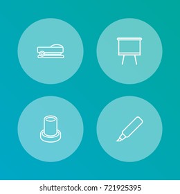 Set Of 4 Workspace Outline Icons Set.Collection Of Pencil, Staple, Board Stand Elements.