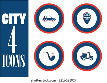 set of 4 world landmarks and monuments icons.