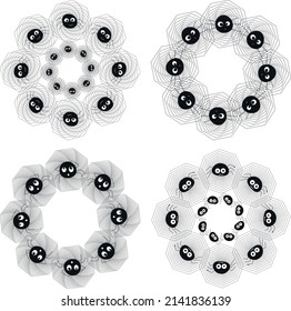 Set of 4 wreaths with cobwebs and spiders