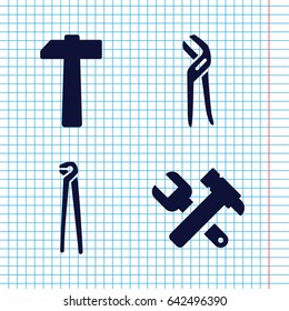 Set of 4 wrench filled icons such as hummer and wrench, pliers