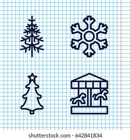 Set of 4 year outline icons such as pine-tree, christmas tree, snowflake