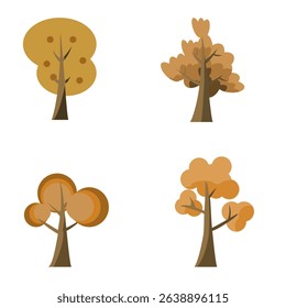 set 4 of yellow tree for autum season and decorative and poster 