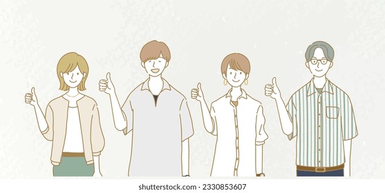 Set of 4 young men and women