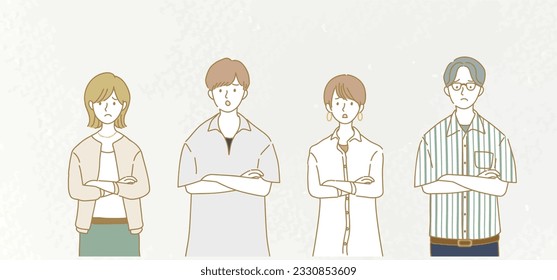 Set of 4 young men and women