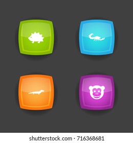 Set Of 4 Zoo Icons Set.Collection Of Porcupine, Ape, Gecko And Other Elements.