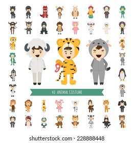 Set Of 40 Animal Costume Characters , Eps10 Vector Format