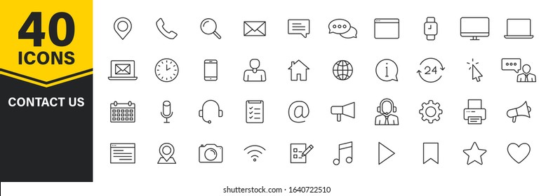 Set of 40 Contact Us web icons in line style. Web and mobile icon. Chat, support, message, phone. Vector illustration.