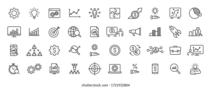 Set of 40 Data Proceassing web icons in line style. Graphic, analytics, statistic, network, diagrams, digital. Vector illustration.