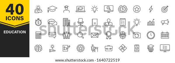 Set\
of 40 Education and Learning web icons in line style. School,\
university, textbook, learning. Vector\
illustration.