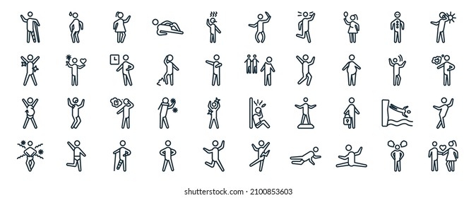 set of 40 flat feelings web icons in line style such as anxious human, fresh human, refreshed human, chill blah hot horrible icons for report, presentation, diagram, web design