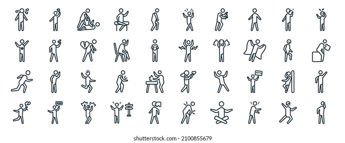 set of 40 flat feelings web icons in line style such as lucky human, good human, ready human, hopeful depressed frustrated surprised icons for report, presentation, diagram, web design