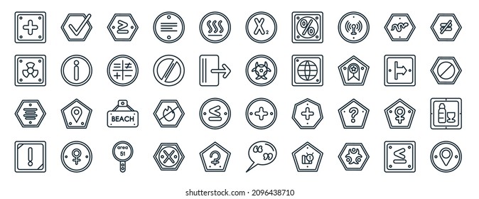 set of 40 flat signs web icons in line style such as tick, toxic, align center, alert, alignment, is not equal to, subscript icons for report, presentation, diagram, web design