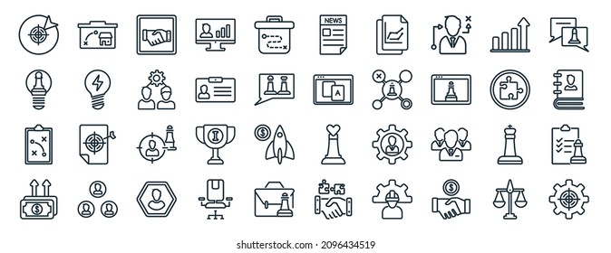 Set Of 40 Flat Strategy Web Icons In Line Style Such As House, Creativity, Strategy, Money, Question, Speech, Newspaper Icons For Report, Presentation, Diagram, Web Design